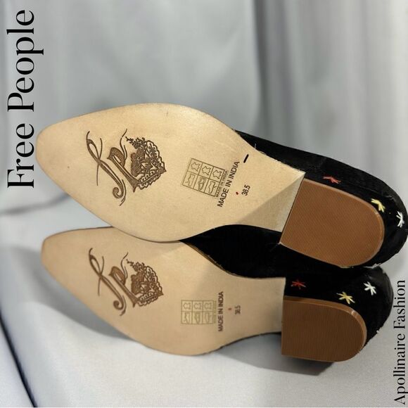 FREE PEOPLE BOWERS ANKLE BOOTS IN BLACK EMBROIDERED FLORAL SIZE 38.5 NWT - Picture 7 of 8